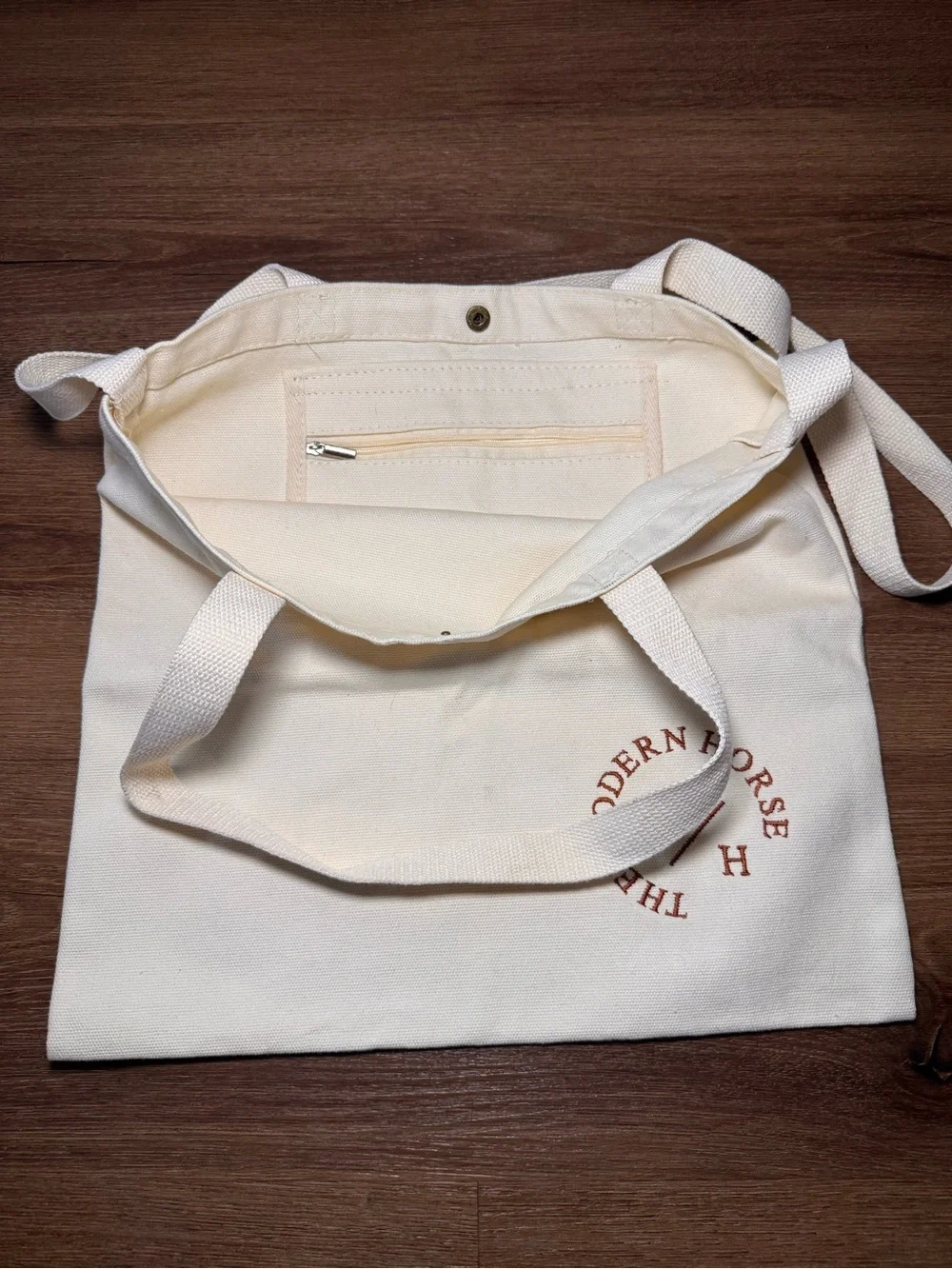 NWOT Modern Horse Cream Canvas Tote Bag with Logo